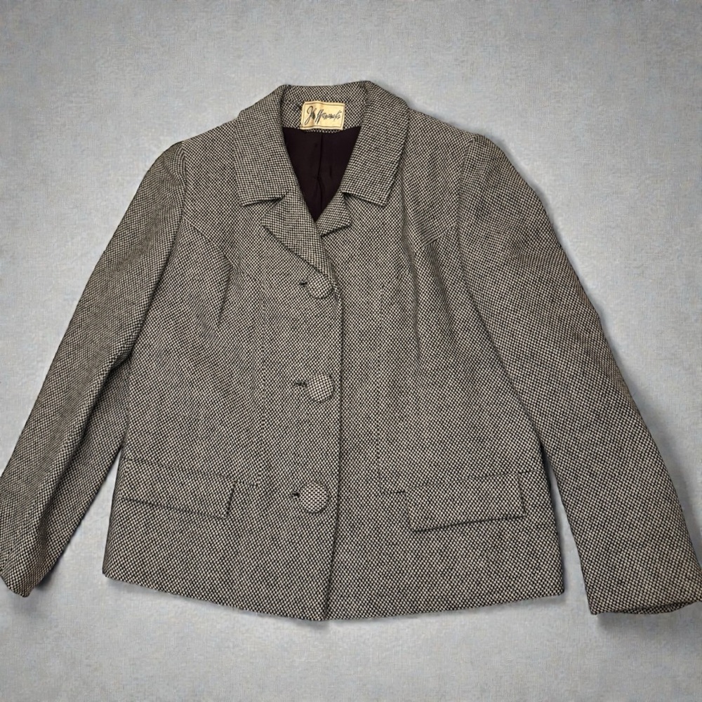 John Wanamaker Vintage Wool Herringbone Brown Blazer Sz 8